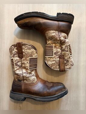 Ariat WorkHog Patriot Steel Toe Work Boots Leather Camo Western Brown Sz 9D
